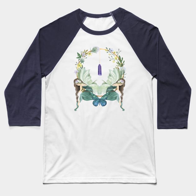 Golden Fairy Circle With Flowers And Crystals Baseball T-Shirt by LittleBunnySunshine